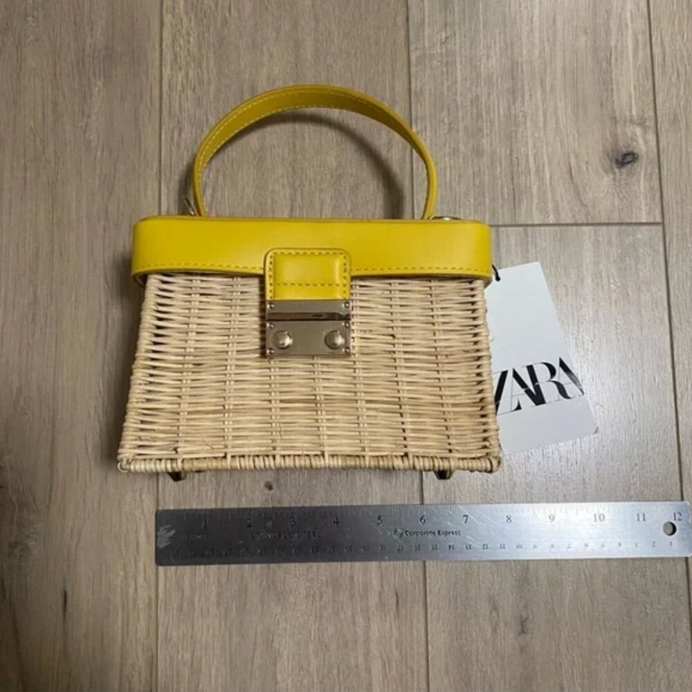 Zara Rattan Box Bag with Handle Yellow - Picture 5 of 9